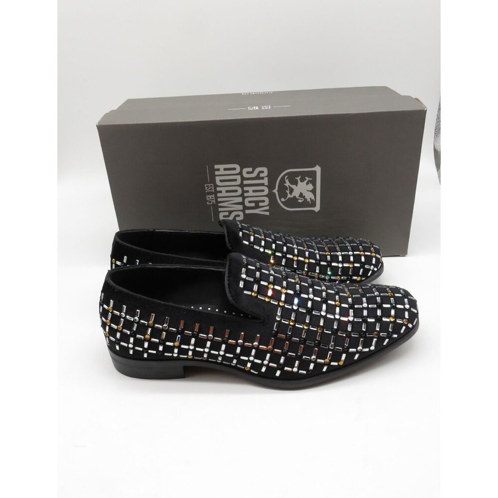Stacy Adams Black Multi Rhinestone Mens Slip-On Loafers Size 7M NEW
